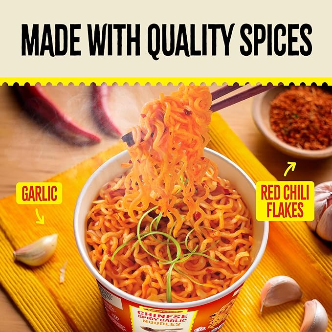 Maggi Chinese Spicy Garlic Noodles Cup of Noodles Instant Ramen 3 min Vegetarian Halal Kosher 12 Pack