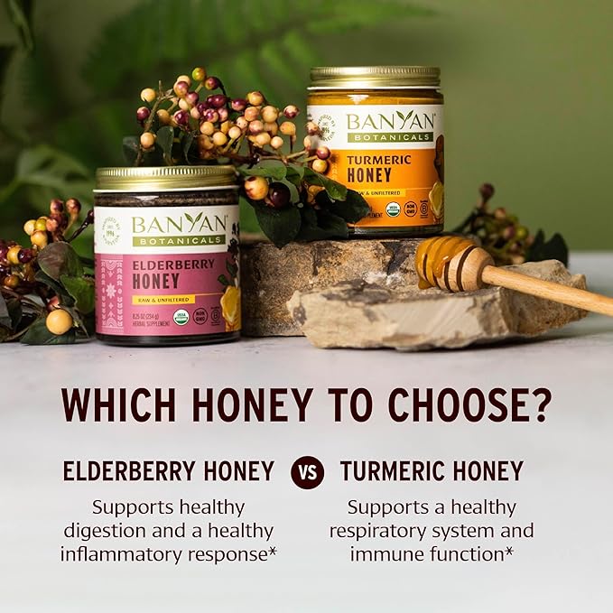 Banyan Botanicals Organic Elderberry Honey – With Sambucus Amla &amp Marshmallow ­­– Elderberry Immune Support for Kids &amp Adults* – 8.25 Oz – Raw Unfiltered Pollinator-Friendly Sustainably So