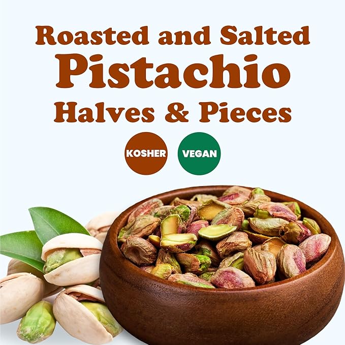 Food to Live Pistachios Halves and Pieces Roasted and Salted 1 Pound – Crunchy Delicious and Nutrient-Rich Snack High in Protein and Fiber Nuts Perfect for On-the-Go Salads or Baking Vegan K
