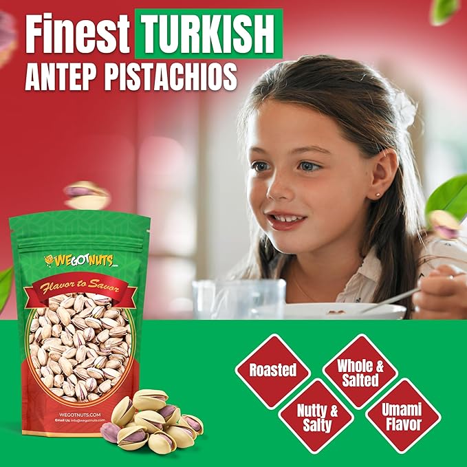Turkish Antep Pistachios 5 Pounds (80oz) - Premium Quality Kosher Roasted Pistachios By We Got Nuts - Natural &amp Healthy Rich Flavor Snack - Whole &amp Salted – Air-Tight Resealable Bag Package