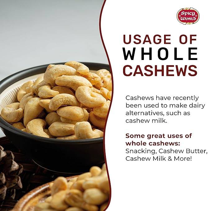 Spicy World Raw Cashews 5 LB (80oz) Bulk - Non-GMO Gluten Free Peanut Free No Additives Unsalted Natural &amp Pure Whole Cashews - Great for Pesto Salads Baking Roasting &amp Cooking