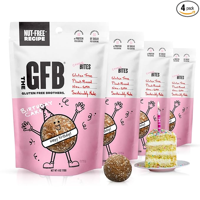 The GFB Birthday Cake Cookie Protein Bites - Allergen Friendly &amp Nut Free - Gluten Free Plant Based Non GMO Sustainably Made – Ridiculously Tasty Healthy Protein Energy Balls 4 oz (4 Count)