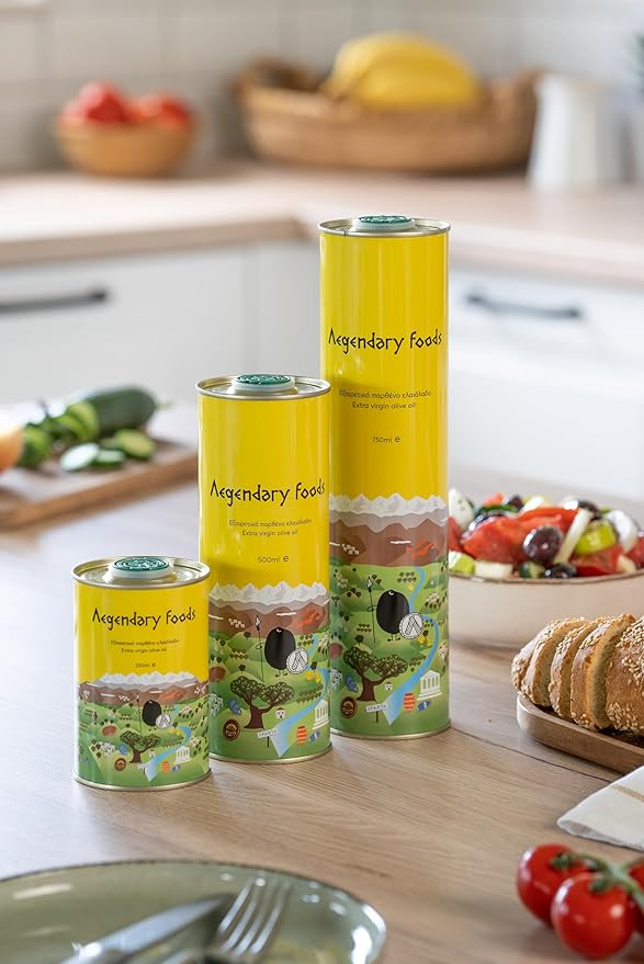 Extra Virgin Olive Oil Tin Great Taste Cold Pressed Fruity Flavor Polyphenol Rich Olive Oil from the Land of Sparta 750ml Tin