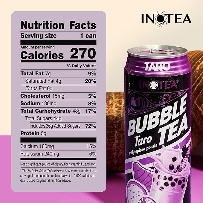 Inotea Bubble Tea with Tapioca Pearls - Delicious Instant Boba Tea - Ready-to-Drink Black Milk Tea - Comes in Large 16.6 oz Cans - Enjoy Real Boba Without the Long Lines - Taro - 12 pack
