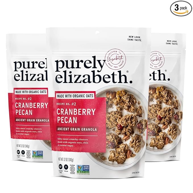 Purely Elizabeth Cranberry Pecan Ancient Grain Granola Gluten-Free Non-GMO 12 Oz Bags (Pack of 3)