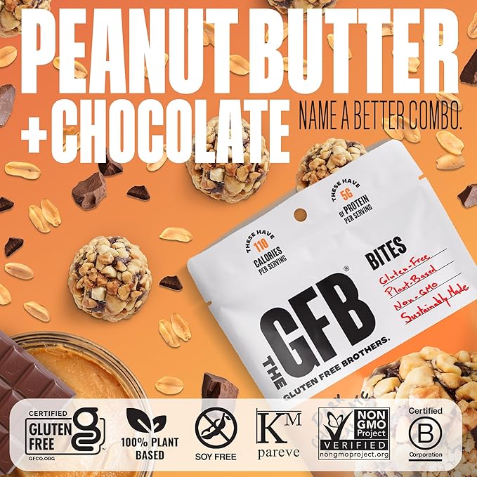 The GFB Dark Chocolate Peanut Butter Protein Bites - Gluten Free Protein Balls - Non GMO Soy Free Vegan - Snack Size Plant Based Energy Balls 4 oz (1 Count)