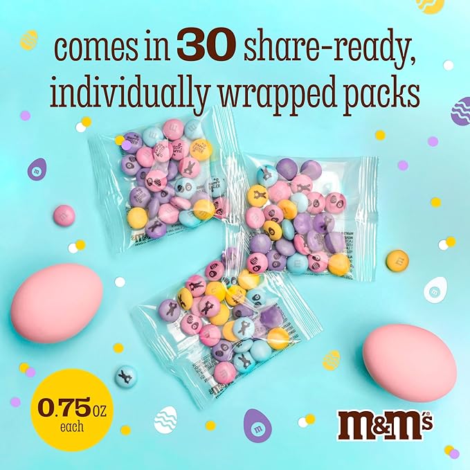 M&ampM’S WORLD Milk Chocolate Party Favors (30 Pack) Printed M&ampM'S With Fun Easter Themed Icons Perfect For Celebrations &amp Gatherings Egg Hunts &amp More