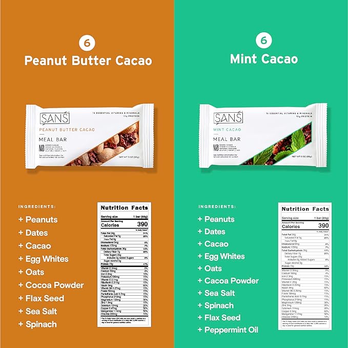 SANS Chocolate Lovers Meal Replacement Protein Bar | All-Natural Nutrition Bar With No Added Sugar | Dairy-Free Soy-Free and Gluten-Free | 17 Essential Vitamins and Minerals | (12 Pack)