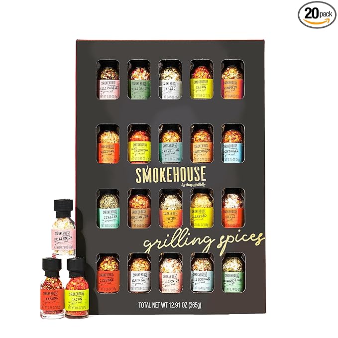 Smokehouse by Thoughtfully Ultimate Grilling Spice Set Grill Seasoning Gift Set Flavors Include Chili Garlic Rosemary and Herb Lime Chipotle Cajun Seasoning and More Pack of 20