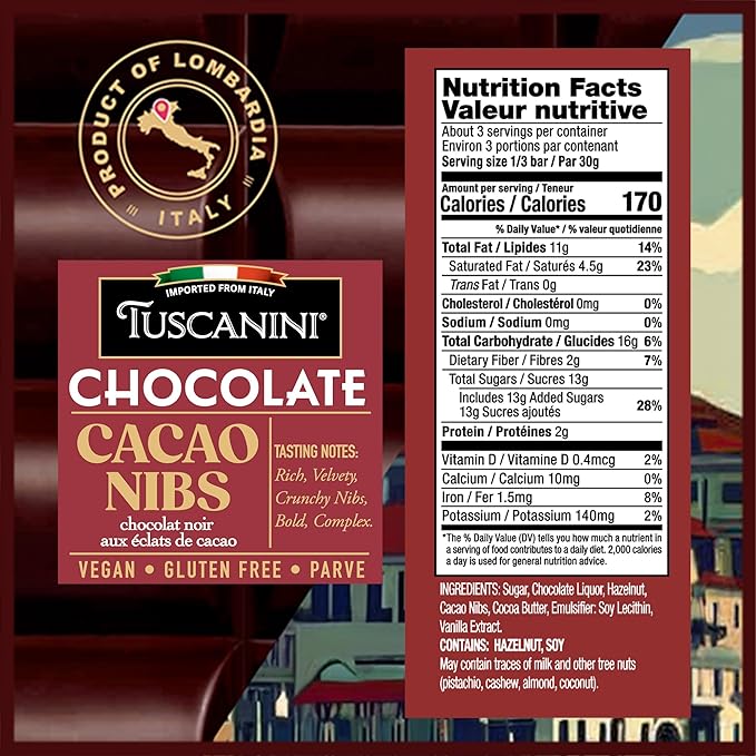 Tuscanini Dark Chocolate Variety Pack – 4 Flavors 3.5oz Bars | Imported from Italy | Vegan Gluten Free Dairy Free | Dark &amp Smooth Almond Cacao Nibs 76% Extra Dark | Gourmet European Chocolat