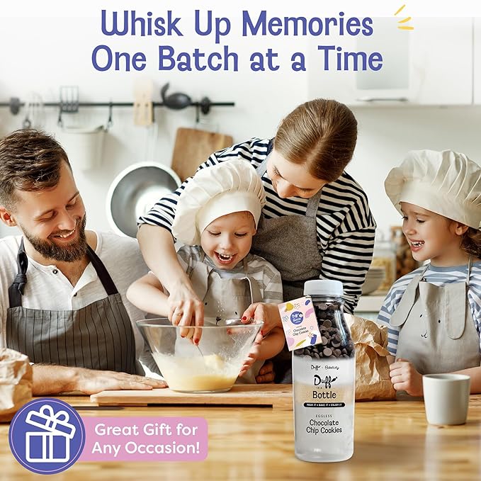 Baketivity Chocolate Chip Cookie Mix - Duff in a Bottle Baking Kit for Kids and Adults- Cookie Mix for Baking Cookie Dough Mix with Premeasured Ingredients Step-By-Step Instructions Video Guide 6 Pack