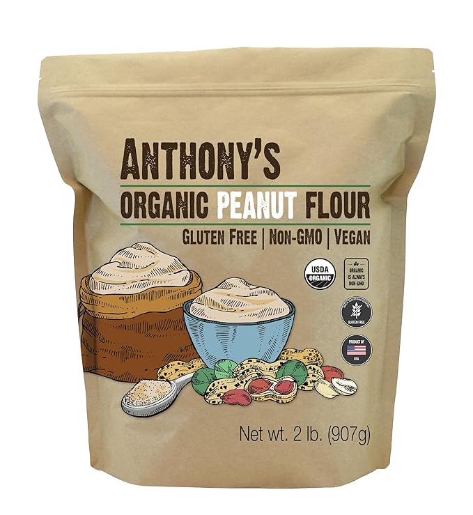 Anthony's Organic Peanut Flour Defatted 2 lb Light Roast 12% Fat Verified Gluten Free