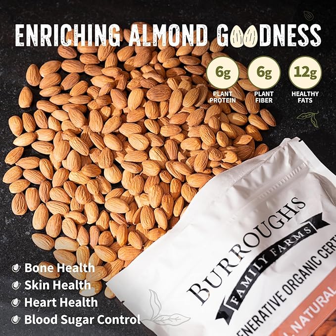 Burroughs Family Farms 3 lb USDA Organic Raw Almonds – First Regenerative Organic Certified Farm – Gluten-Free Non-GMO Vegan Paleo &amp Keto-Friendly Almond Nuts – High in Protein &amp Nutrients