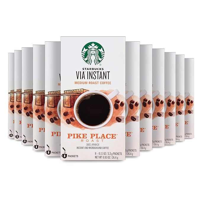 Starbucks VIA Instant Coffee Medium Roast Packets - Pike Place Roast - 8 Count (Pack of 12) &amp 1 Box (50 Packets)