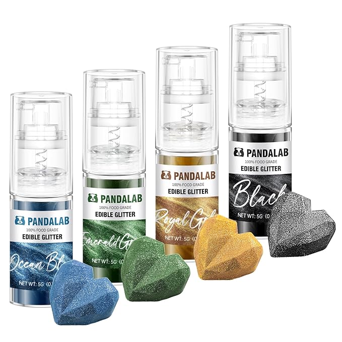 Edible Glitter Spray – Pandalab Food Grade Drink Shimmer Powder Luster Dust Spray for Cocktails Cakes Cupcakes Chocolate &amp Baking Dark Green Gold Black Dark Blue 5g / Bottle