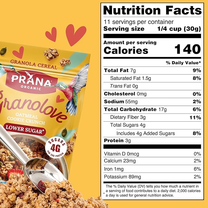 Prana Granolove - Oatmeal Cookie Crunch Organic Granola Cereal | Rich in Fiber &amp Protein Vegan Non-GMO Kosher and Low-Sugar - 12 oz Bags - 4 Pack