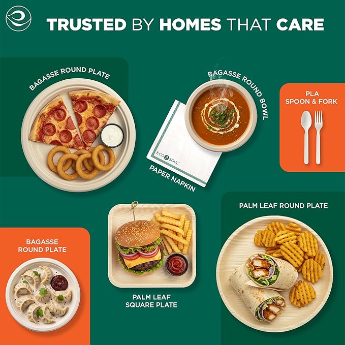 ECO SOUL 6 Inch Compostable Disposable Paper Plates [500 Pack] Food Safe 100% Virgin Bagasse Pulp Heavy Duty Microwave Safe Small Round Dessert Appetizer Plate for Party Picnic &amp BBQ (Brown)