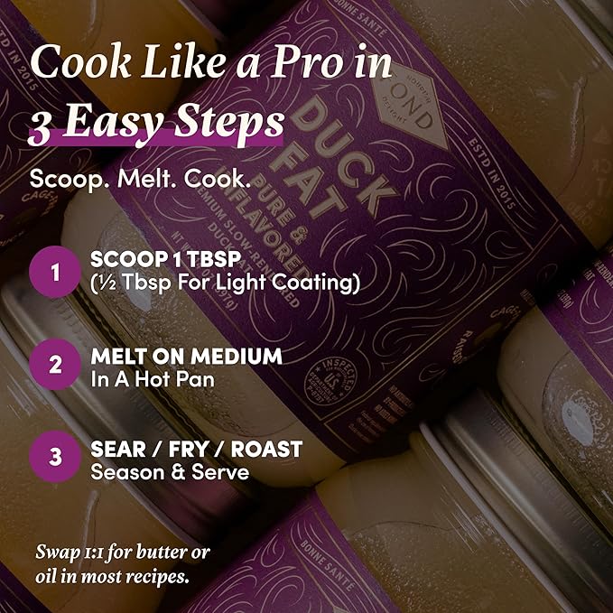 FOND Regenerative Pure Duck Fat for Cooking - 14oz Pure &amp Unflavored Rendered Duck Fat High Smoke Point Oil for Searing Roasting Sautéing - Keto &amp Paleo Friendly Neutral Buttery Flavor &am