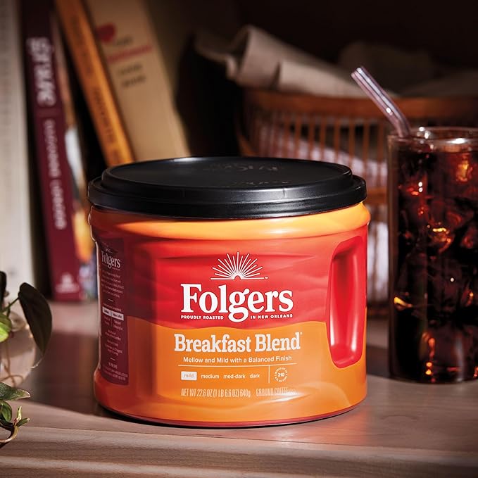 Folgers Breakfast Blend Mild Roast Ground Coffee 22.6 Ounces (Pack of 6)