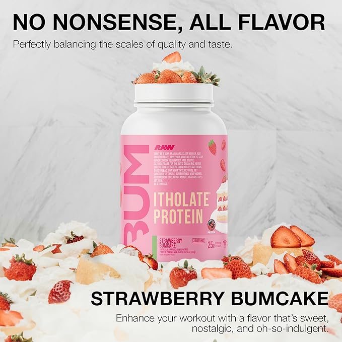 RAW Whey Isolate Protein Powder Strawberry BumCake (CBUM Itholate Protein) - 100% Grass-Fed Sports Nutrition Powder for Muscle Growth &amp Recovery - Low-Fat Low Carb Naturally Flavored - 25 Servi