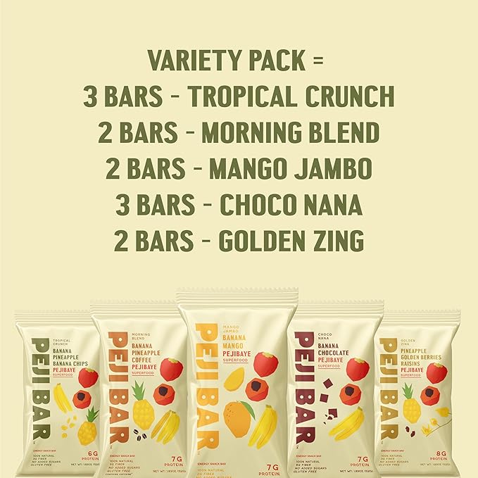 PEJI BAR Superfood Energy Bars | Variety Pack | Gluten Free 6-8g Protein Fiber Whole Ingredients No Sugar Added | Adventure Ready Snack 12 Count