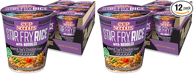 Nissin Cup Noodles Stir Fry Rice with Noodles General Tso's Chicken 2.68 Ounce (Pack of 12)