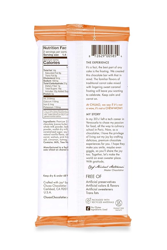 Chuao Chocolatier Carrot Cake White Chocolate Bars | Gourmet Caramel Chocolate Artisan European No Preservatives | For Easter Gift Baskets Christmas Valentines Day Gifts for Women Men Birthday C