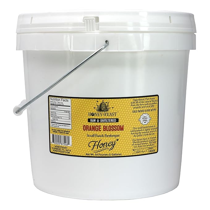 HONEY FEAST Raw Orange Blossom Honey - 2 Gallons Bulk All Natural Unfiltered Unheated Easy to Handle &amp Economical