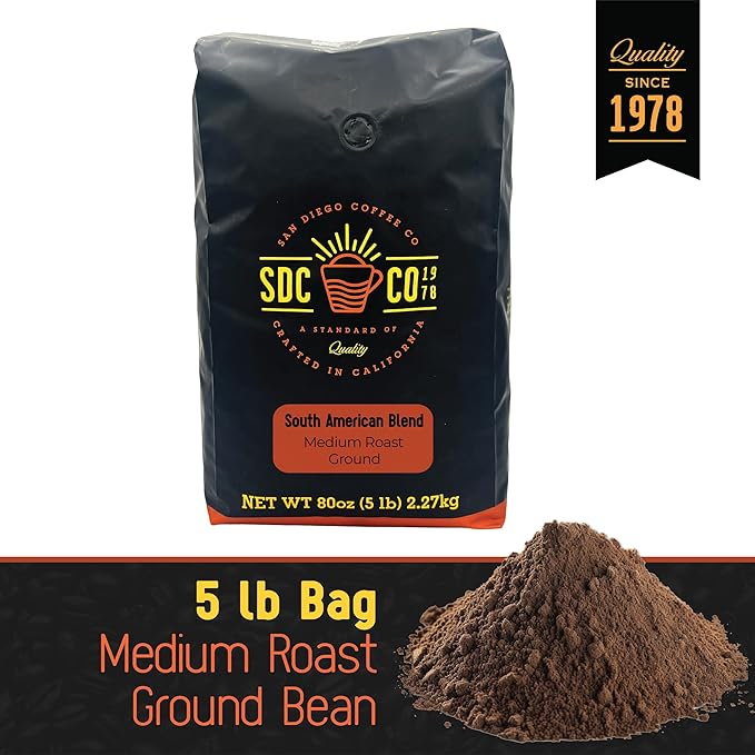 San Diego Coffee South American Blend Medium Roast Ground Coffee 5-Pound Bag Café molido tostado