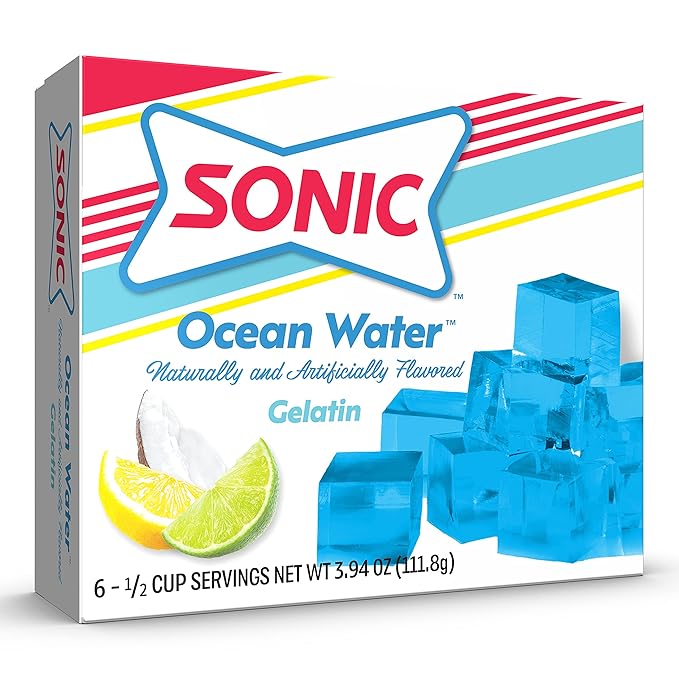 SONIC Ocean Water Gelatin Fat Free Dessert Mix with Iconic Drive-In Flavor 3.94 Oz