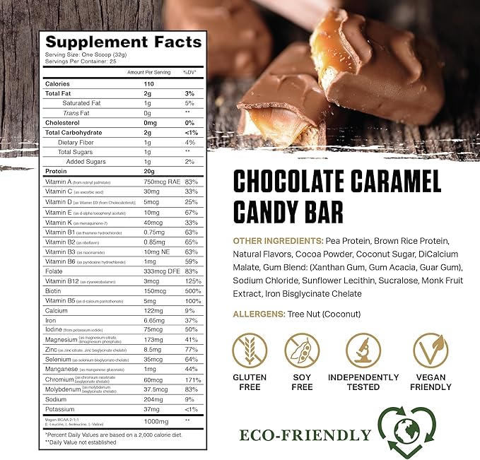 Ambrosia Planta - Plant-Based Protein Powder 20g | Dairy Free Vegan Protein Powder with BCAA Amino Acids | Keto-Friendly No Added Sugar | 25 Servings | Candy Bar