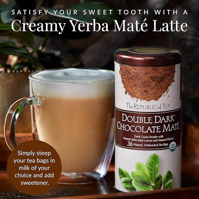 The Republic of Tea – Organic Double Dark Chocolate Maté Naturally Caffeinated Yerba Maté Steeps 36 Cups