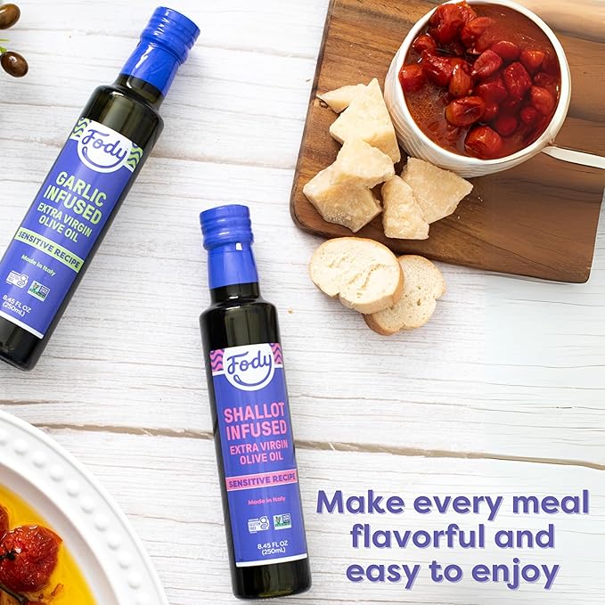 Fody Foods Garlic &amp Shallot Infused Extra Virgin Olive Oil 8.45 Oz (Pack of 2) Low FODMAP Certified Gut &amp IBS Friendly Cold-Pressed Vegan Non-GMO Gluten Free Made in Italy