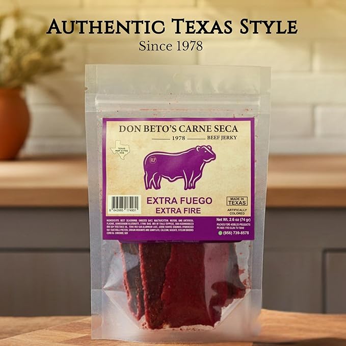 Don Beto's Extra Fuego Beef Jerky Texas Made Extra Spicy 2.6 oz