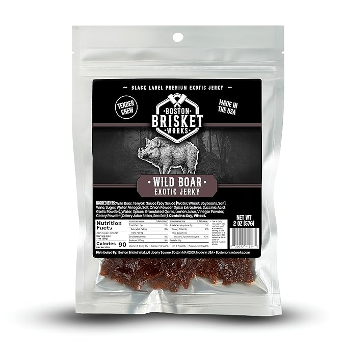 WILD BOAR JERKY - 100% Feral Swine - Rustic Wild Game Snack Rugged Carnivore Gift for Him - Unique Meat Lover Present