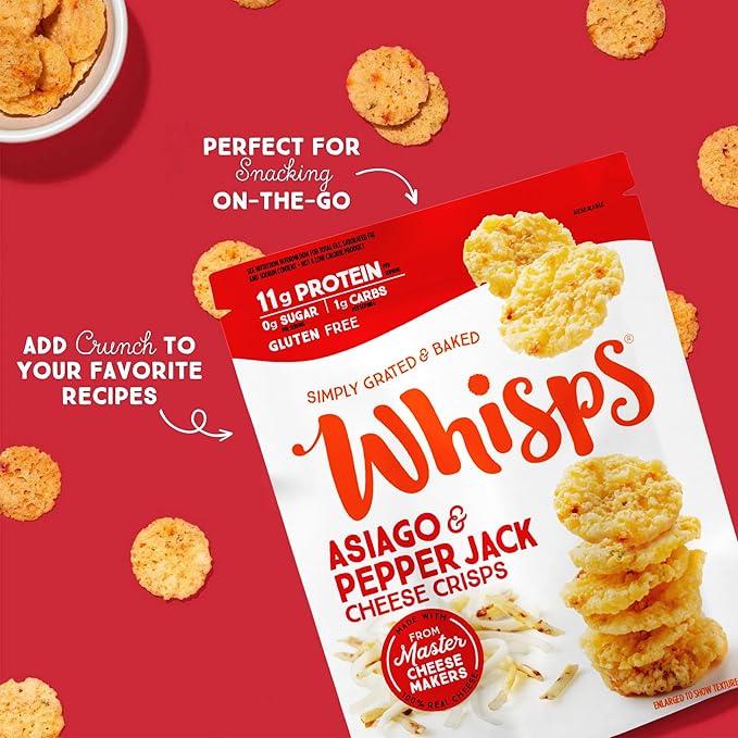Whisps Cheese Crisps Variety Pack | Protein Chips | Healthy Snacks | Protein Snacks Gluten Free High Protein Low Carb Keto Food | Parmesan Cheddar Cheese Asiago Pepper Jack (2.12 Oz 6 Pack)