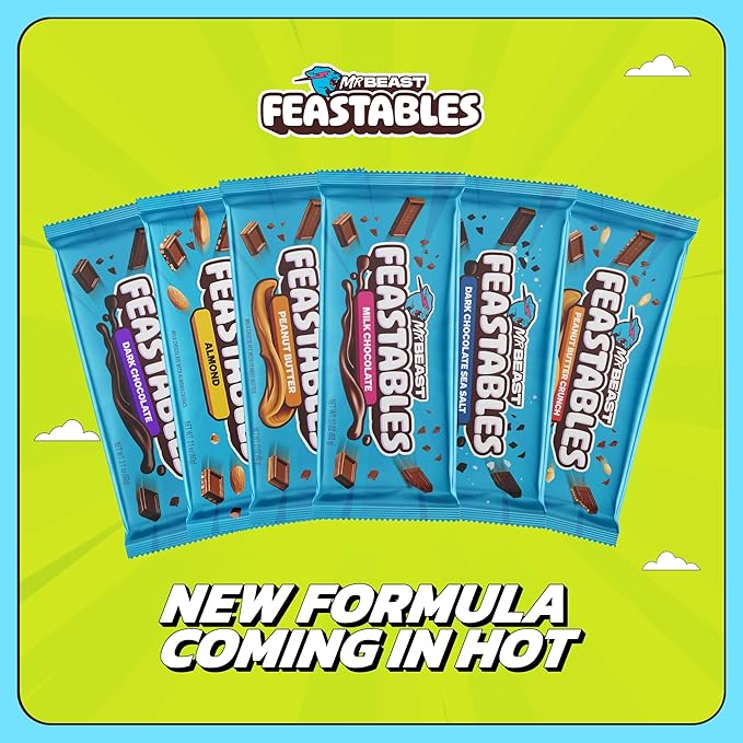 MrBeast Feastables Milk Chocolate Crunch Bar Full Size 24 Count Crispy &amp Creamy Chocolate Candy Fairtrade Cocoa 1.24oz Each