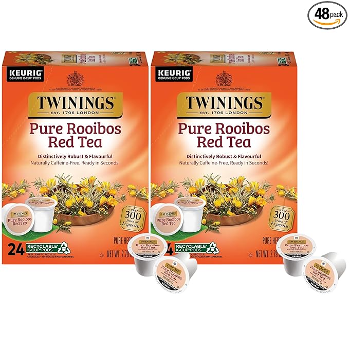 Twinings Pure Rooibos Red Tea K-Cup Pods for Keurig 24 Count (Pack of 2) Natural Slightly Sweet Taste Naturally Caffeine-Free Enjoy Hot or Iced