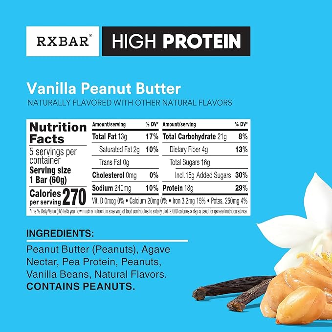 RXBAR High Protein Bars Gluten Free Protein Snacks Vanilla Peanut Butter (6 Boxes 30 Bars)