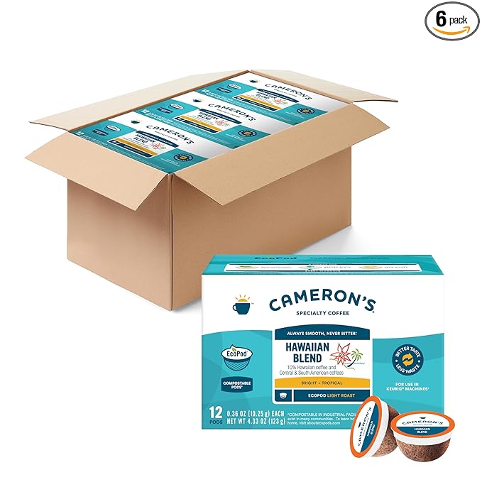 Cameron's Coffee Single Serve Pods 10% Hawaiian Coffee Blend 12 Count (Pack of 6)