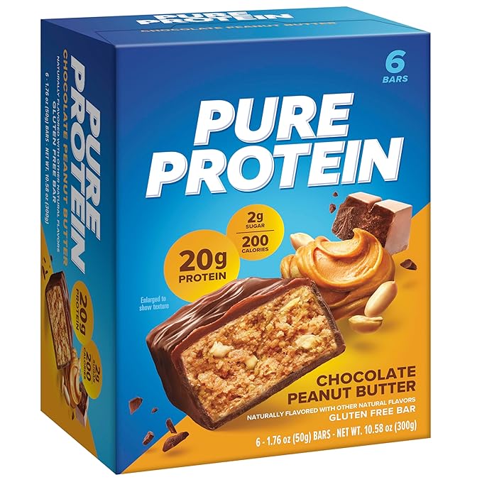 Pure Protein Bars High Protein Nutritious Snacks to Support Energy Low Sugar Gluten Free Chocolate Peanut Butter 1.76 Oz (Pack of 6)