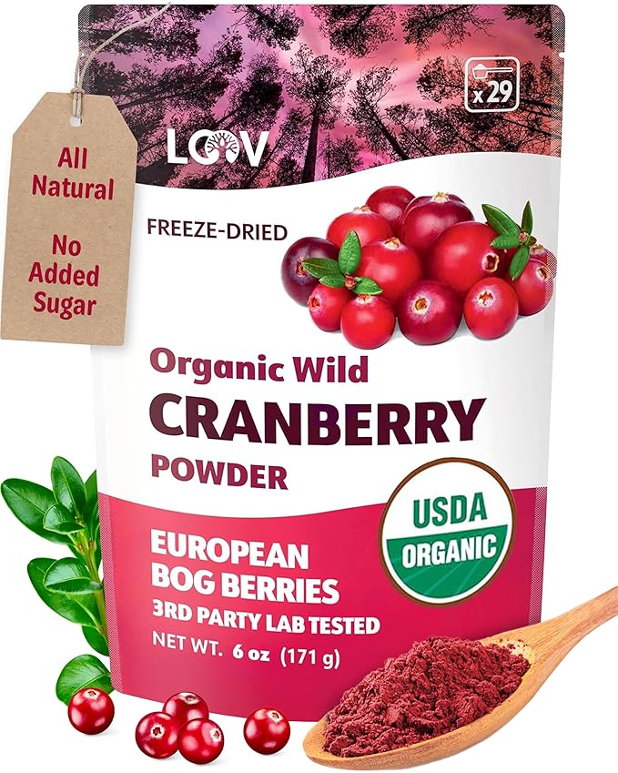Organic Freeze-Dried Cranberry Powder – Pure 100% Natural Wild Whole Fruit Certified Organic from Nordic Forests – Non-GMO No Added Sugar – 6oz (35 Servings)
