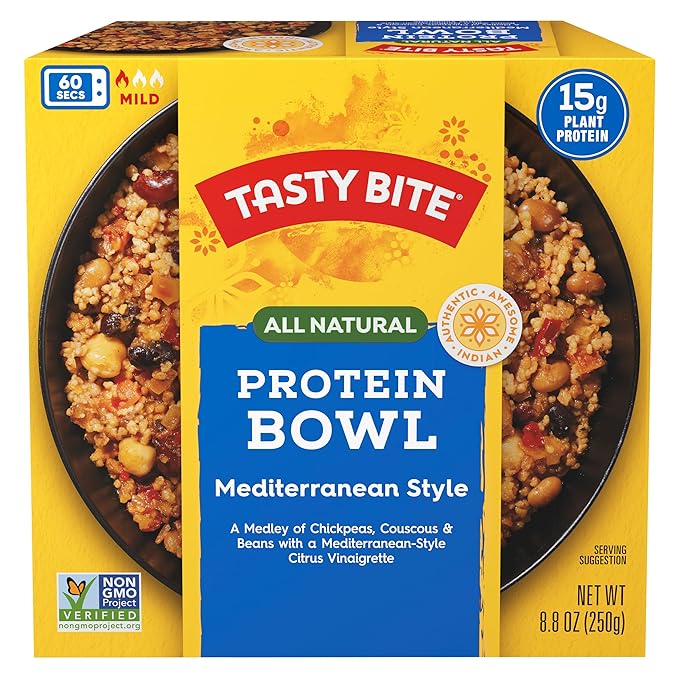 Tasty Bite Mediterranean Protein Bowl 8.8 Ounce Pack of 6 Ready to Eat Microwaveable Vegan 14 Grams Plant Protein