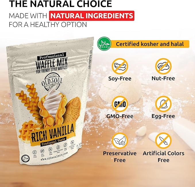 Trendy Waffle &amp Pancake Mix | Bubble Belgian Cone | Natural Ingredients | Easy Preparation | Reach Vanilla Flavor | 15 Lbs