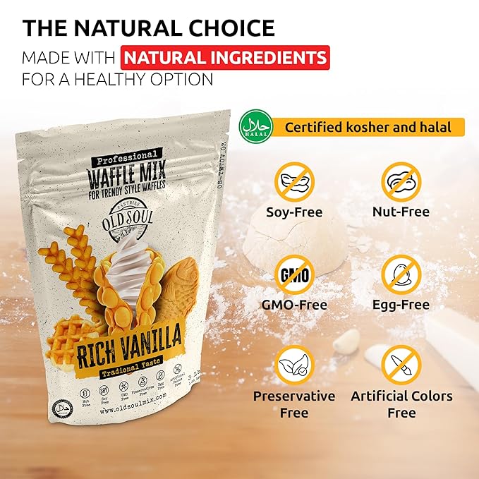 Trendy Waffle &amp Pancake Mix | Bubble Belgian Cone | Natural Ingredients | Easy Preparation | Reach Vanilla Flavor | 6 Lbs