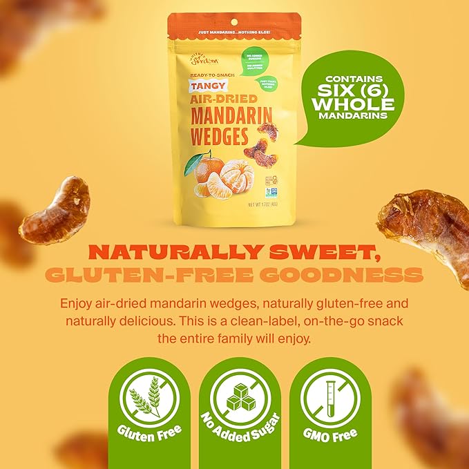 Whitney Jordan Naturals Air-Dried Mandarin Wedges 2 Oz Pack of 10 - Dried Fruit Snack - Contains 6 Mandarins - No Sugar Added Gluten-Free Vegan Chewy Real Fruit for Healthy Snacking On-the-Go