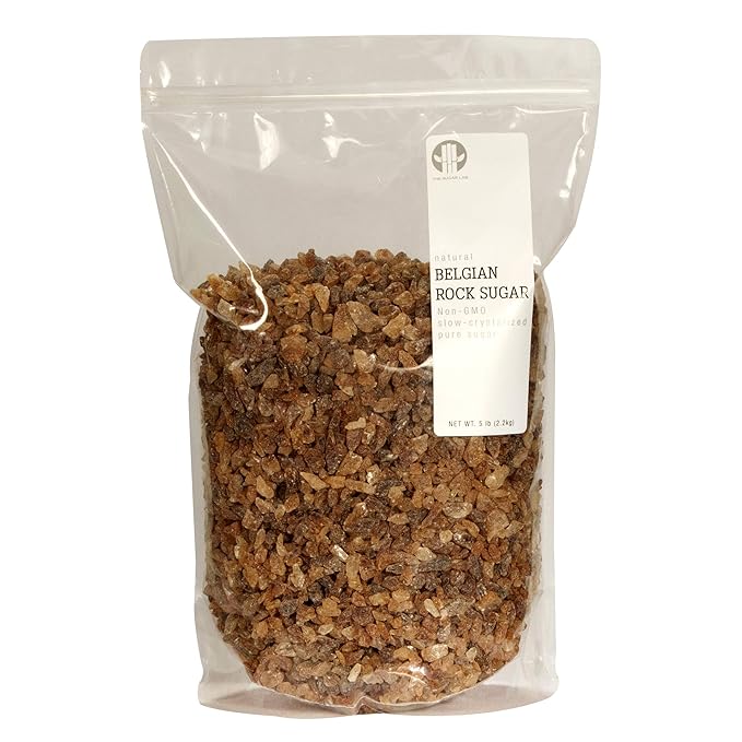 The Sugar Lab Belgian Brown Rock Sugar – 5 Pounds - All Natural Non GMO REAL Beet Sugar Rock Candy - Teavana Style Coffee Tea Sugar - Perfect Sugar Cube Replacement - Natural Amber Rock Sugar