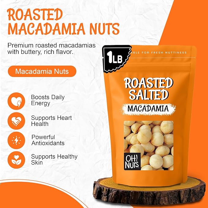 Oh! Nuts Roasted Salted Macadamia - 1 lb - Macadamia Nuts Salted - Premium Roasted Macadamia