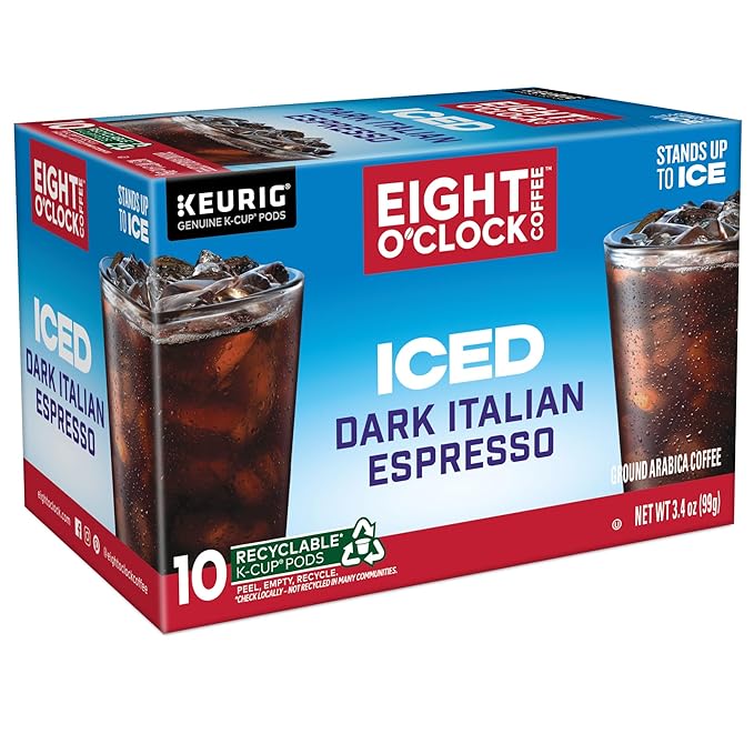Eight O'Clock Coffee ICED Dark Italian Keurig Single-Serve K-Cup Pods Dark Roast Iced Coffee 60 Count (6 Packs of 10)