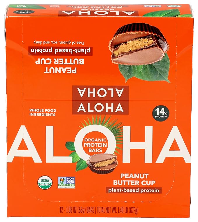 Aloha Peanut Butter Cup Protein Bar Plant Based Non GMO 1.98 Ounces (Pack Of 12)